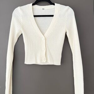 Cream White Thick Knit Ribbed Button Cardigan Size S Knit Sweater White Sweater
